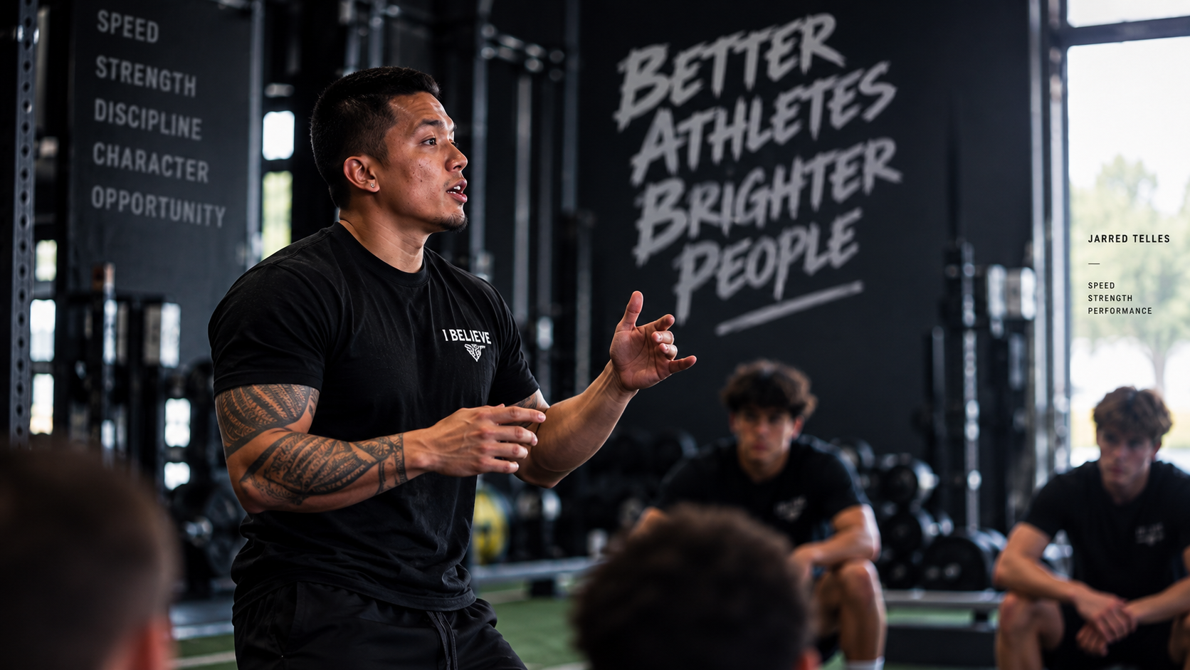 Coach leading a team talk inside the Speed Strength Wellness facility